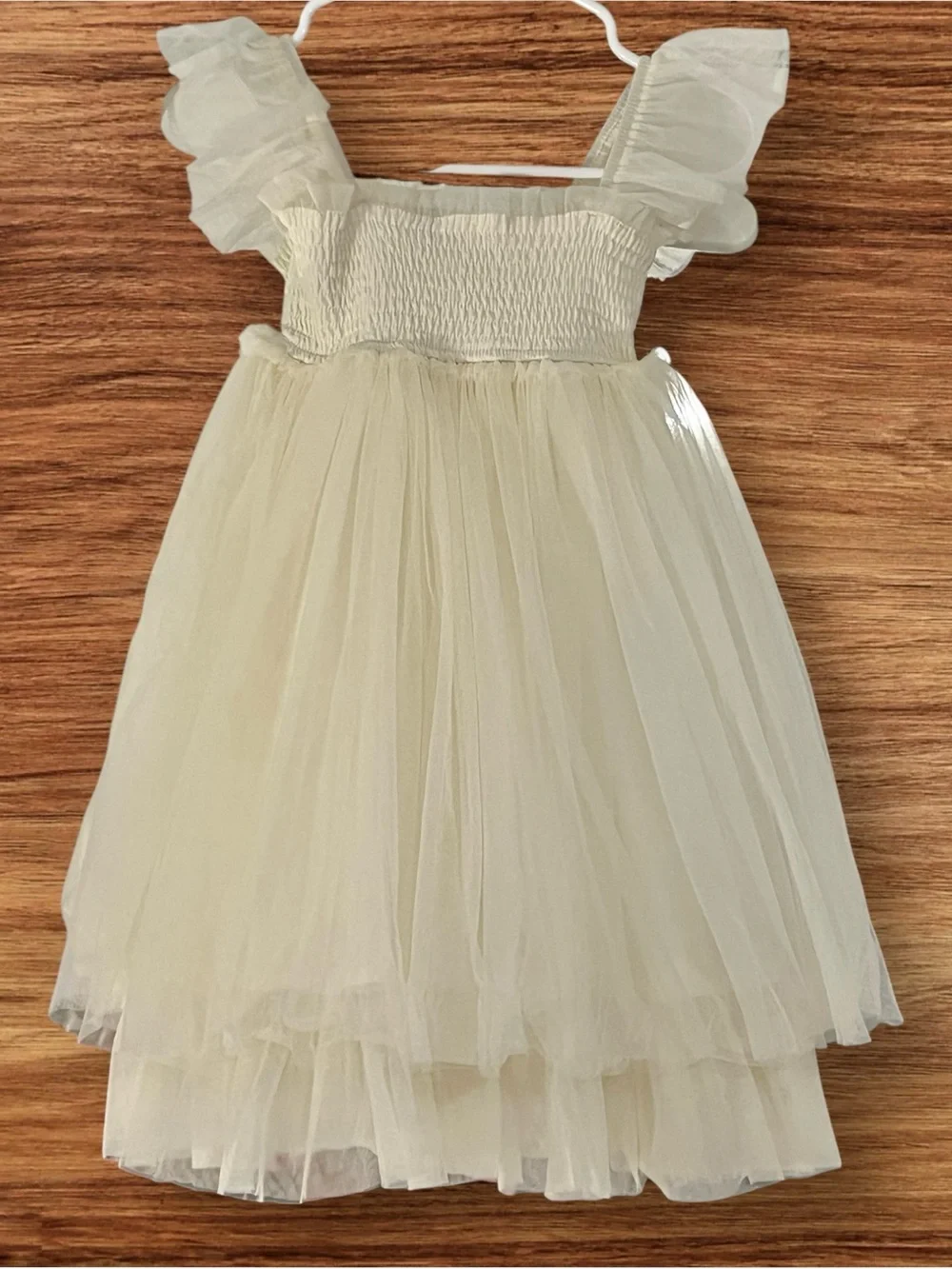 Indie Blue Juliet Dress 5T Antique Ivory Tulle Flutter Sleeve Flower Girl Dress